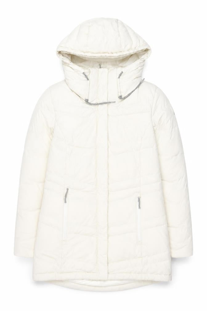 Columbia Women Ivory Long Hooded Puffer Coat L