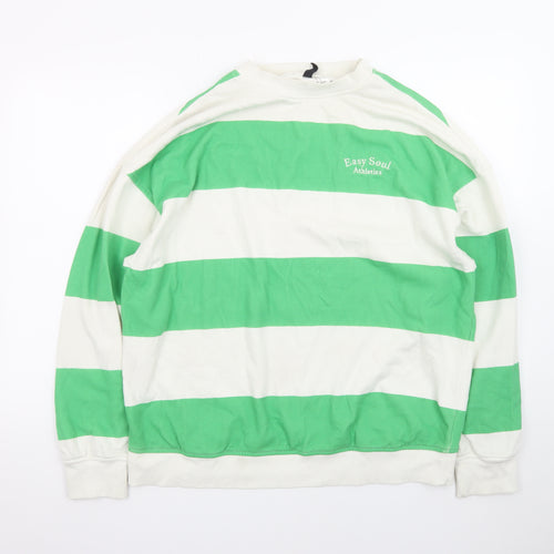 Divided Men's Green White Striped Pullover Sweatshirt S