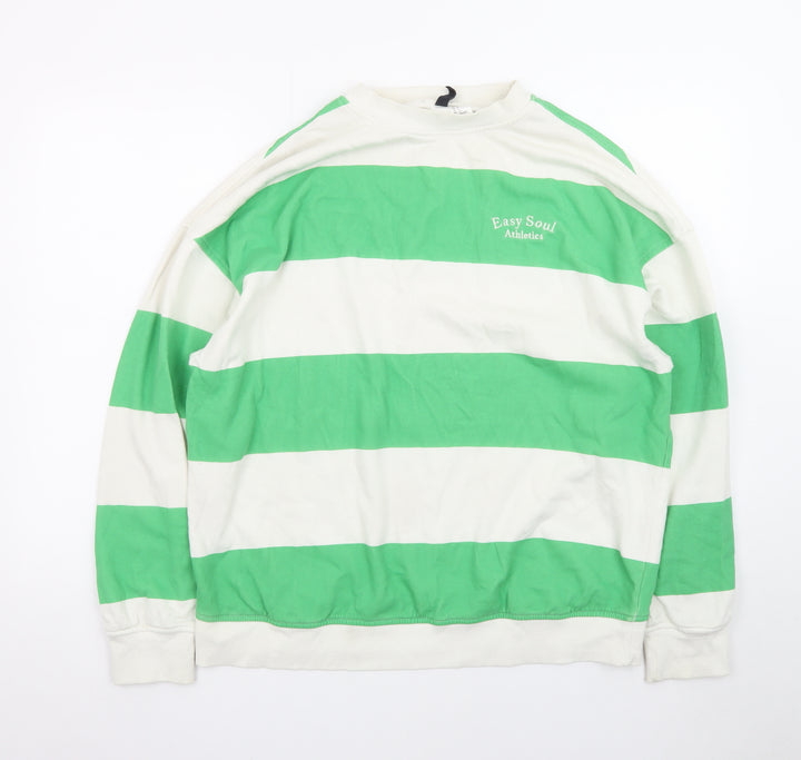 Divided Men's Green White Striped Pullover Sweatshirt S