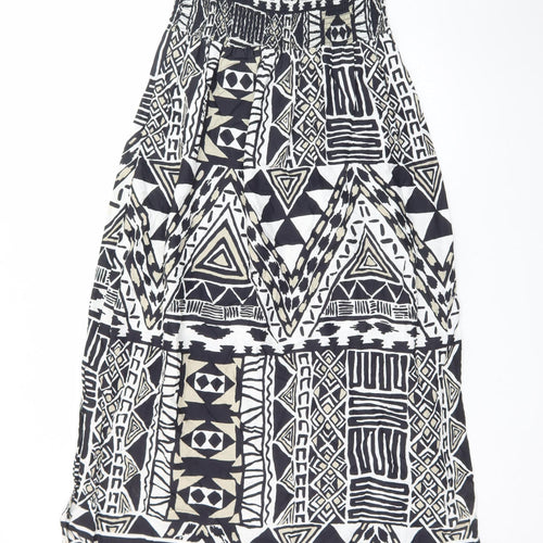 Debenhams Women Black Geometric A-Line Strapless Cotton Summer Dress Size 14