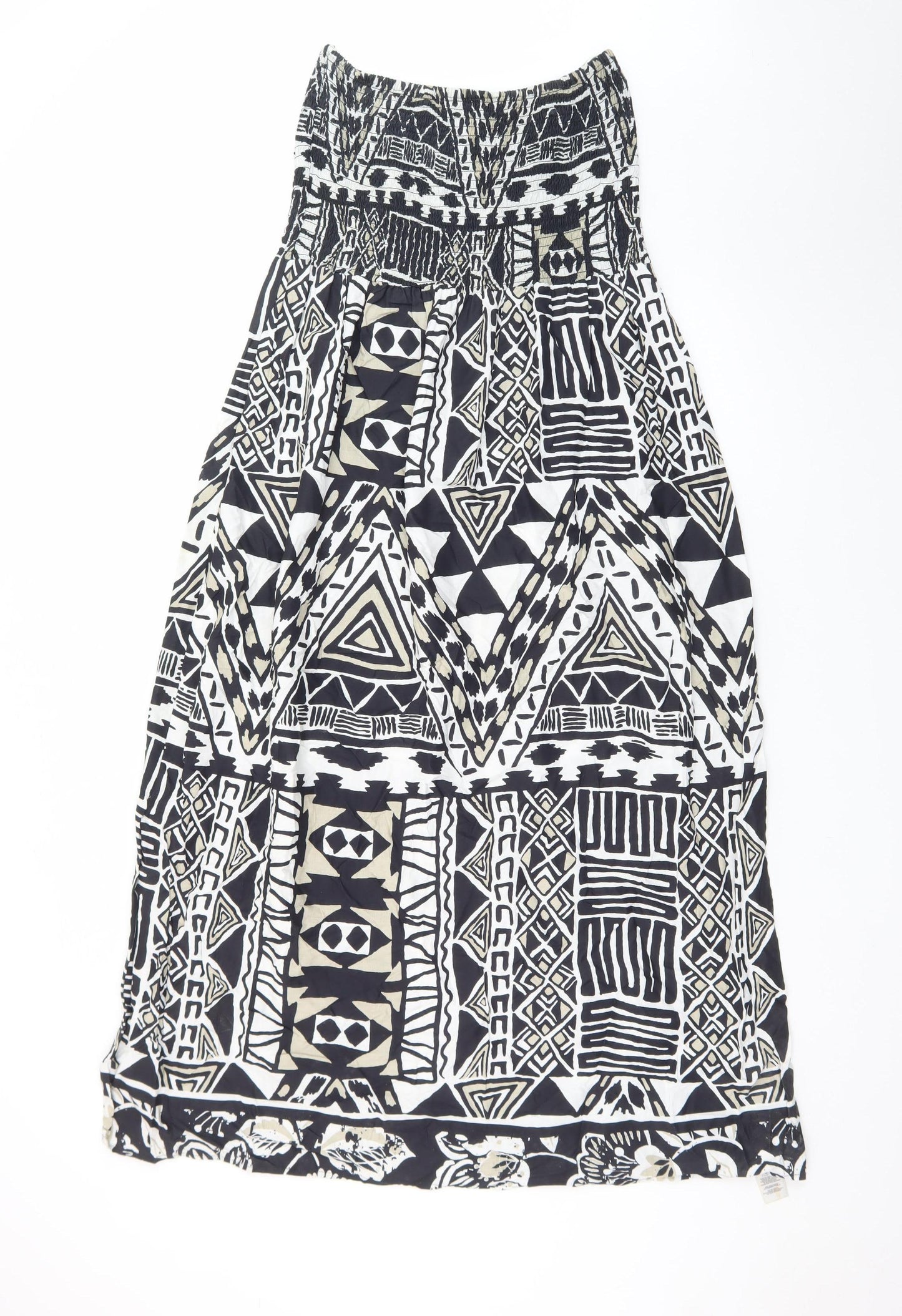 Debenhams Women Black Geometric A-Line Strapless Cotton Summer Dress Size 14