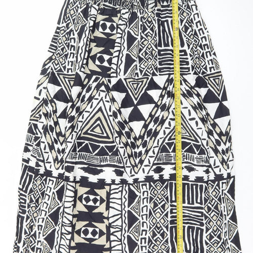 Debenhams Women Black Geometric A-Line Strapless Cotton Summer Dress Size 14