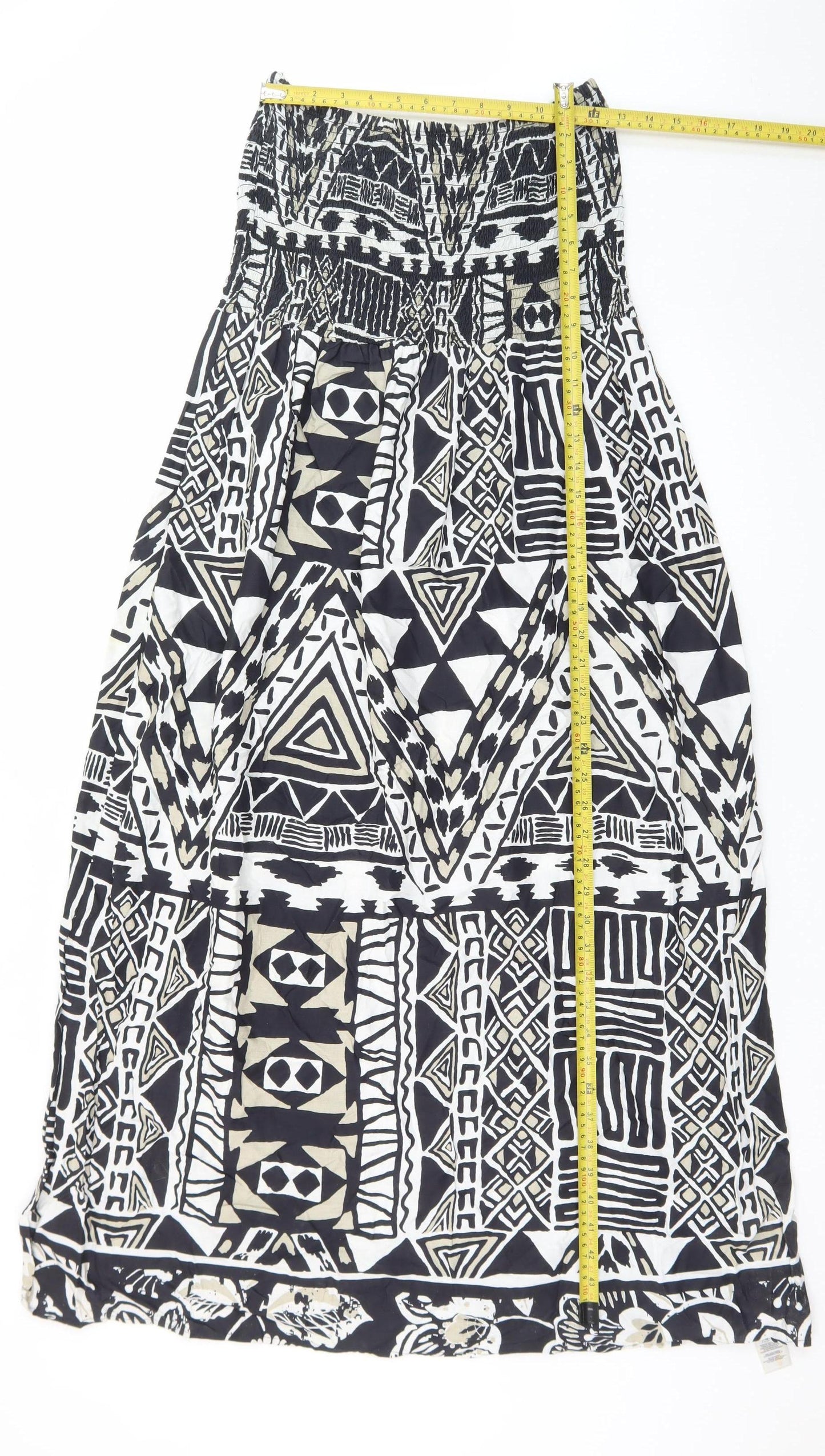 Debenhams Women Black Geometric A-Line Strapless Cotton Summer Dress Size 14