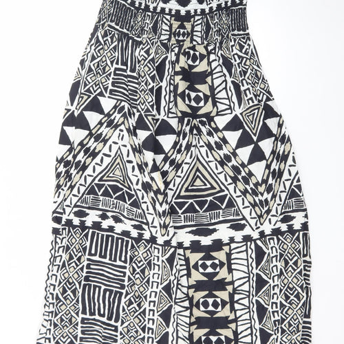 Debenhams Women Black Geometric A-Line Strapless Cotton Summer Dress Size 14