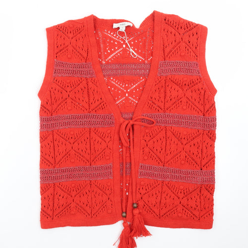 Marks and Spencer Women's Red Knit Sleeveless Tassel Vest S