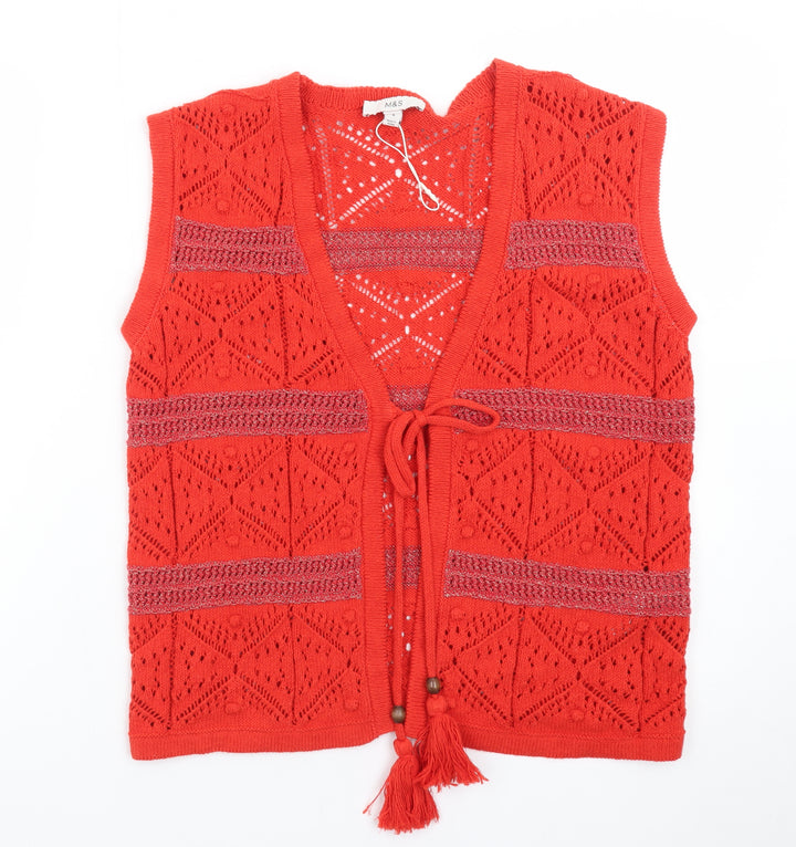 Marks and Spencer Women's Red Knit Sleeveless Tassel Vest S