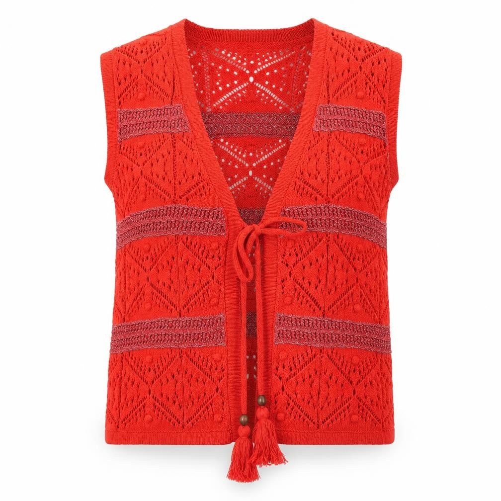 Marks and Spencer Women's Red Knit Sleeveless Tassel Vest S