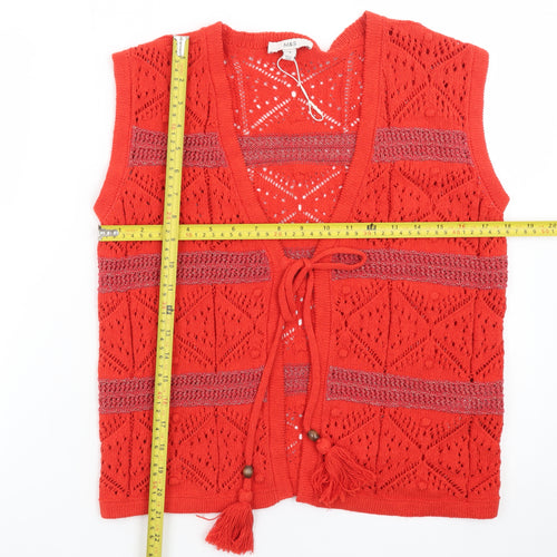 Marks and Spencer Women's Red Knit Sleeveless Tassel Vest S