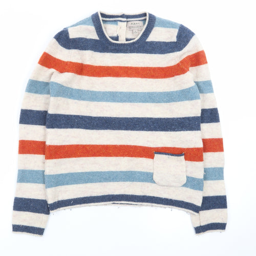 Karen Women Beige Striped Lambswool Blend Crew Neck Jumper Size 12 M