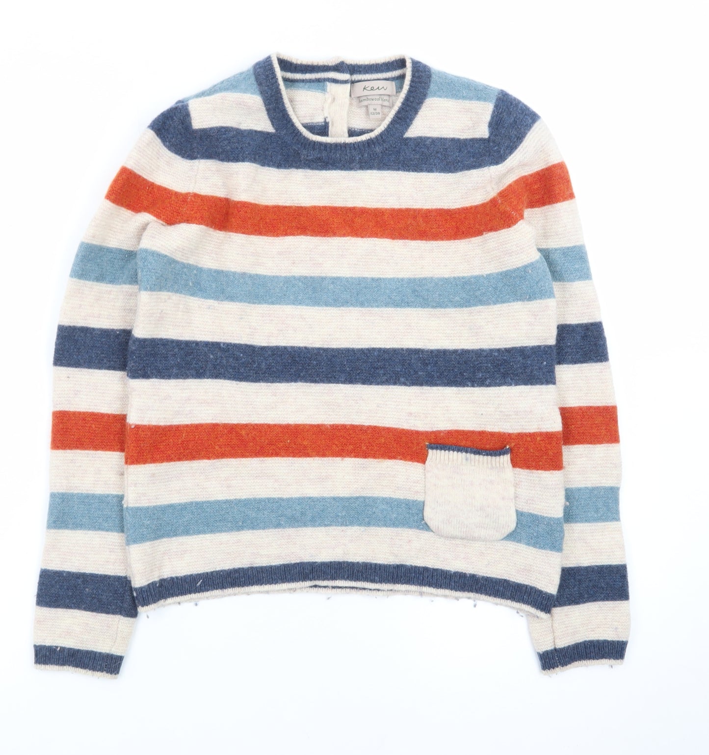 Karen Women Beige Striped Lambswool Blend Crew Neck Jumper Size 12 M