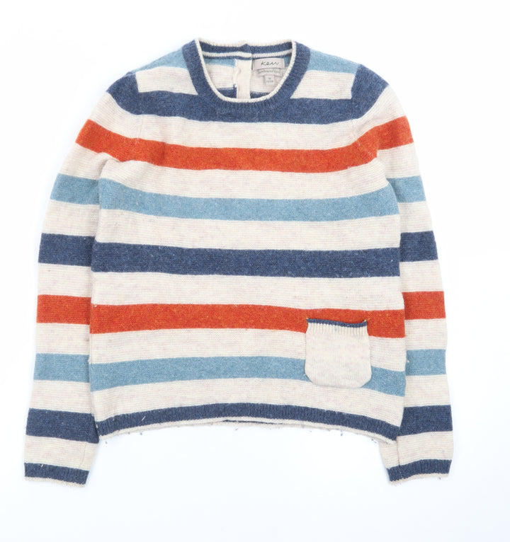 Karen Women Beige Striped Lambswool Blend Crew Neck Jumper Size 12 M