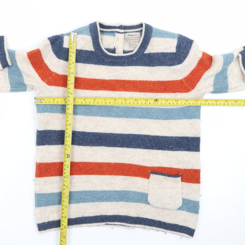 Karen Women Beige Striped Lambswool Blend Crew Neck Jumper Size 12 M