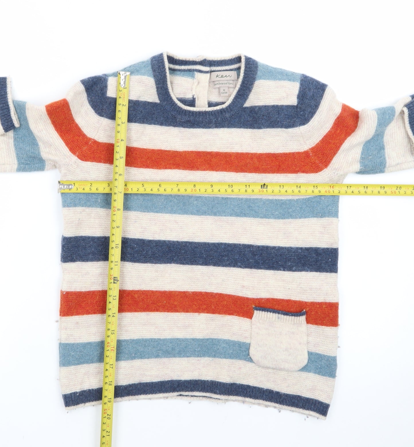 Karen Women Beige Striped Lambswool Blend Crew Neck Jumper Size 12 M
