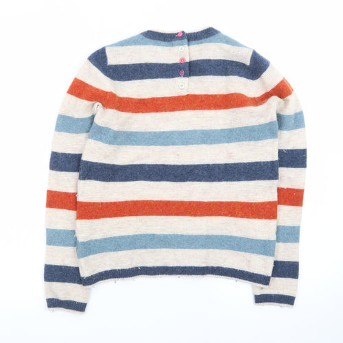 Karen Women Beige Striped Lambswool Blend Crew Neck Jumper Size 12 M