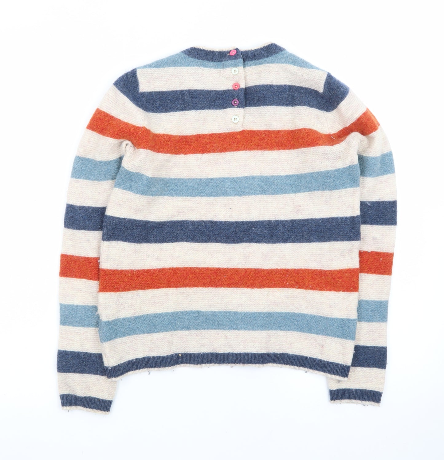 Karen Women Beige Striped Lambswool Blend Crew Neck Jumper Size 12 M