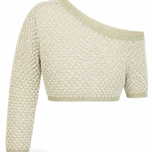 Miss Toxic Women’s Gold One Shoulder Cropped Knit Long Sleeve Top Size L