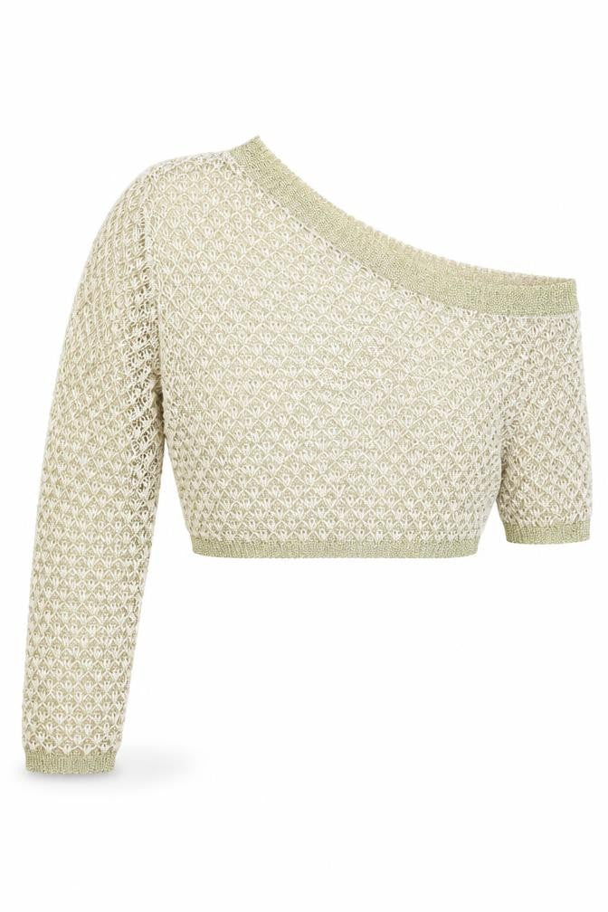 Miss Toxic Women’s Gold One Shoulder Cropped Knit Long Sleeve Top Size L