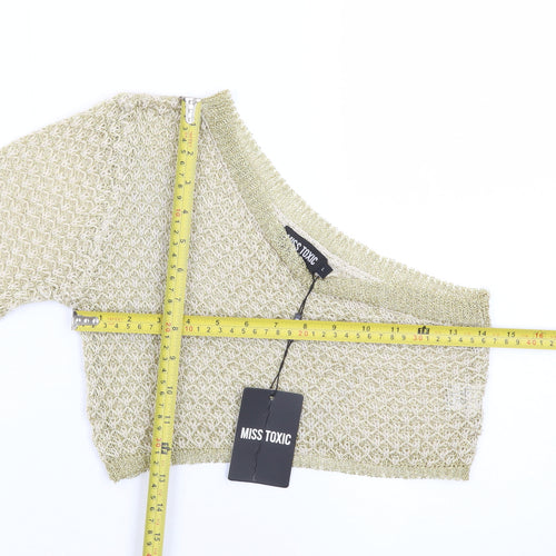 Miss Toxic Women’s Gold One Shoulder Cropped Knit Long Sleeve Top Size L