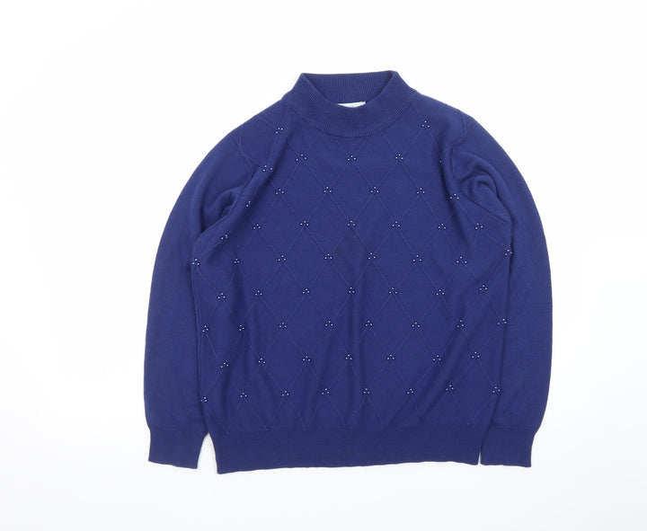 Honor Millburn Women's Blue Mock Neck Beaded Jumper Size 14-16