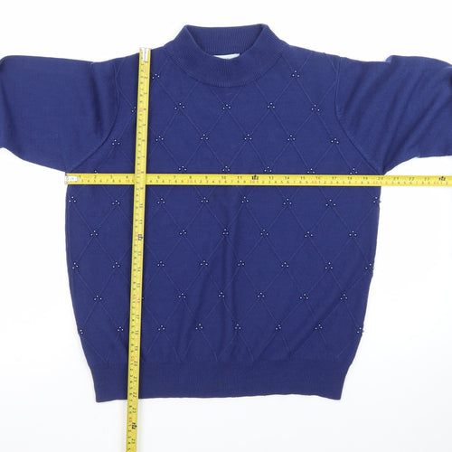 Honor Millburn Women's Blue Mock Neck Beaded Jumper Size 14-16