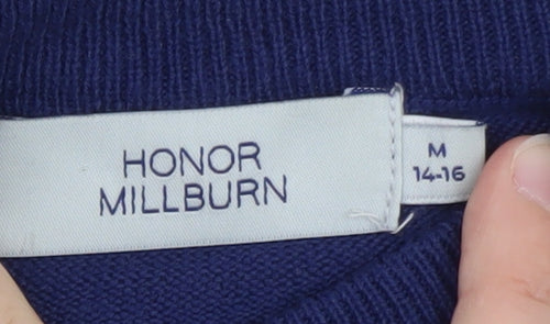 Honor Millburn Women's Blue Mock Neck Beaded Jumper Size 14-16
