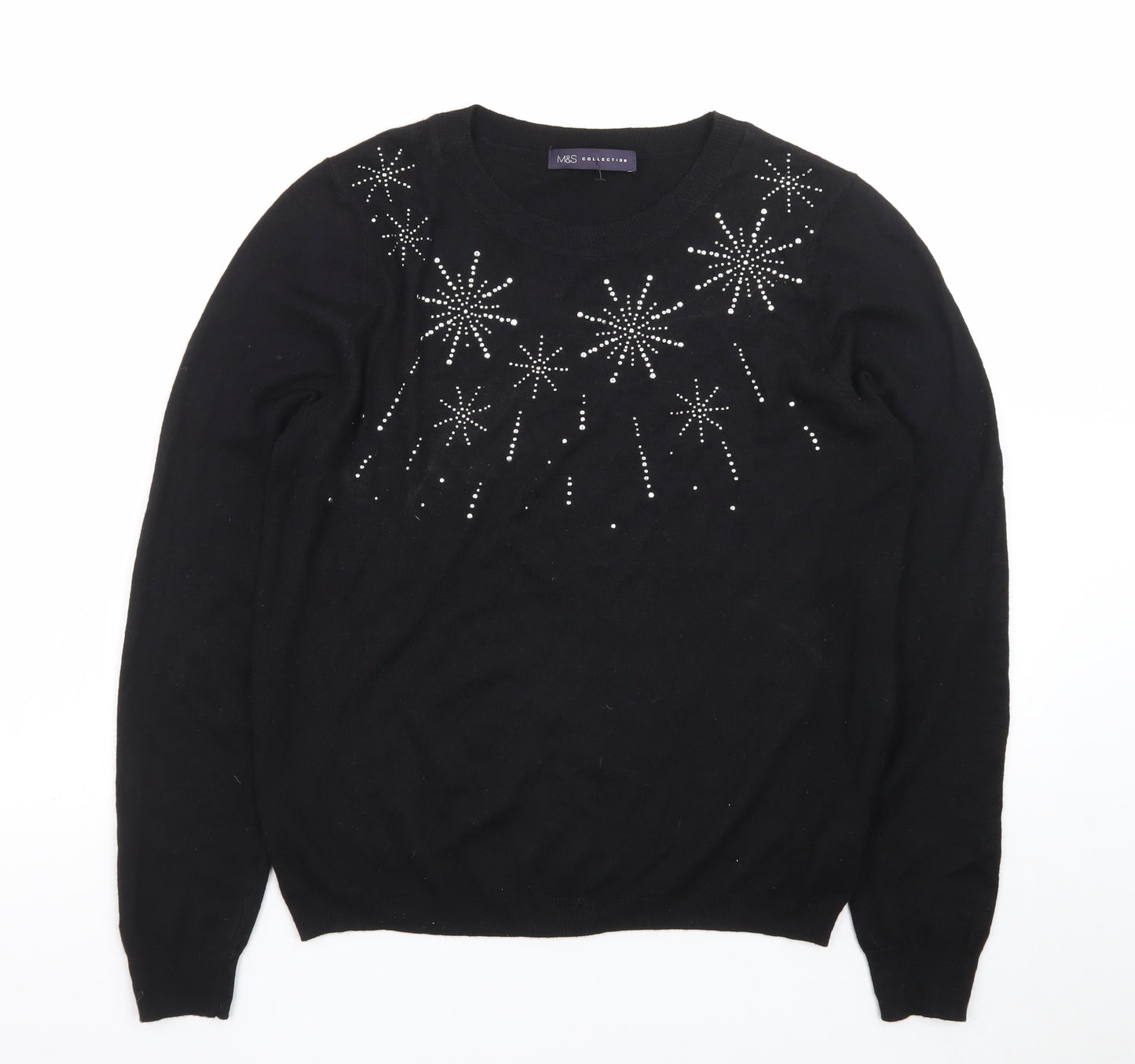 Marks and Spencer Women's Black Sequin Knit Jumper Size M
