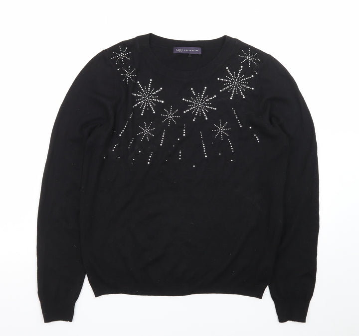 Marks and Spencer Women's Black Sequin Knit Jumper Size M