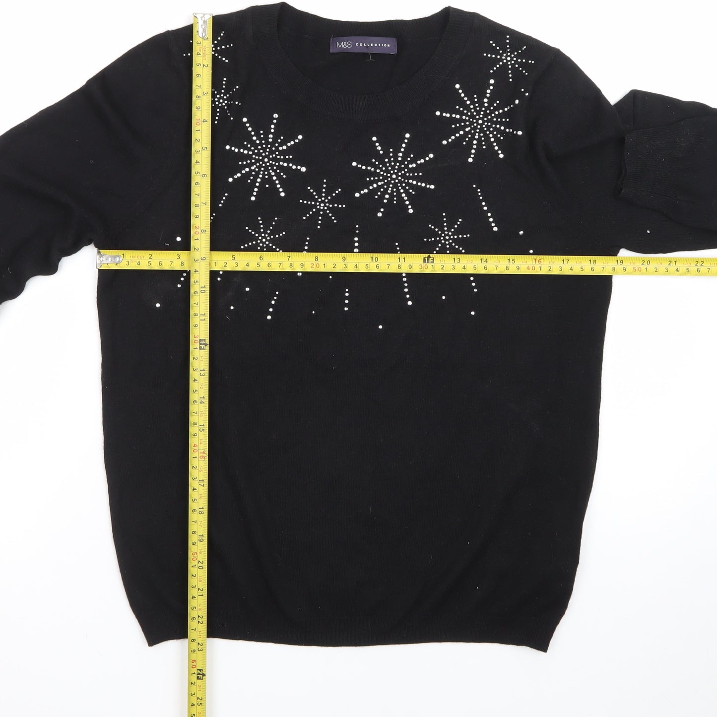 Marks and Spencer Women's Black Sequin Knit Jumper Size M