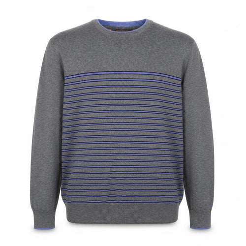 Ben Sherman Men's Grey Striped Cotton Knit Jumper XL