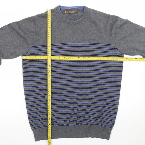 Ben Sherman Men's Grey Striped Cotton Knit Jumper XL
