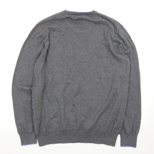 Ben Sherman Men's Grey Striped Cotton Knit Jumper XL