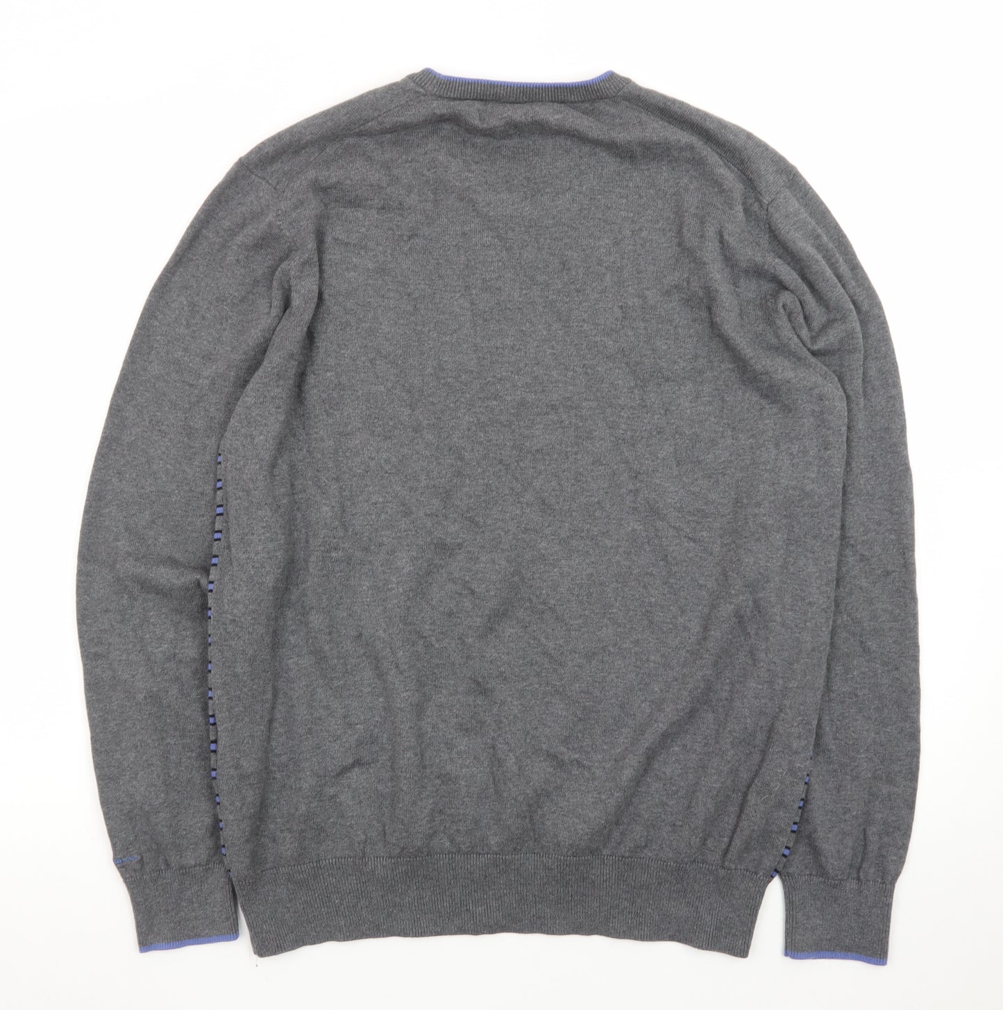 Ben Sherman Men's Grey Striped Cotton Knit Jumper XL