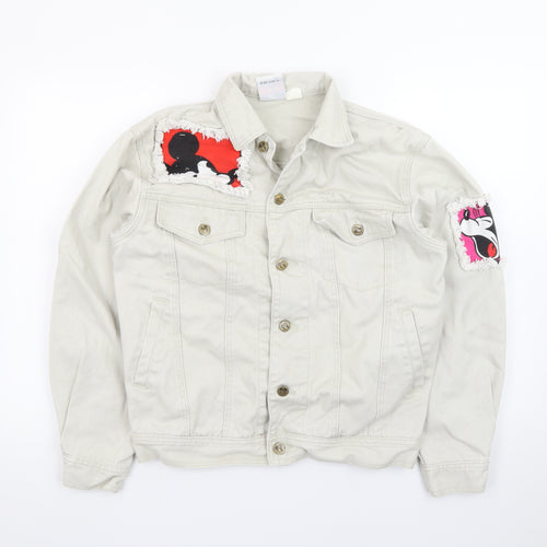 Mickey & Co. Women's Beige Cotton Cartoon Denim Jacket S Retro