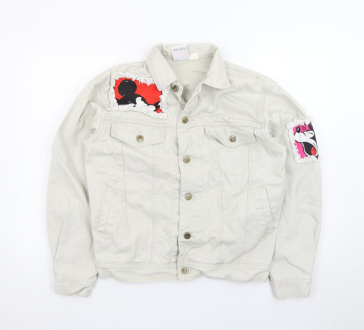 Mickey & Co. Women's Beige Cotton Cartoon Denim Jacket S Retro