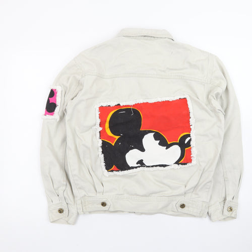 Mickey & Co. Women's Beige Cotton Cartoon Denim Jacket S Retro