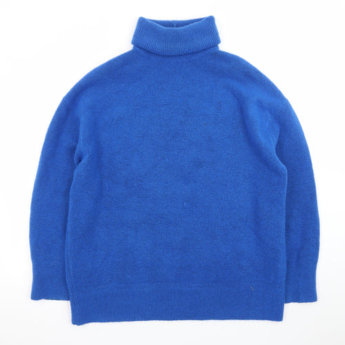 ZARA Womens Blue Roll Neck Wool Blend Jumper Size 12