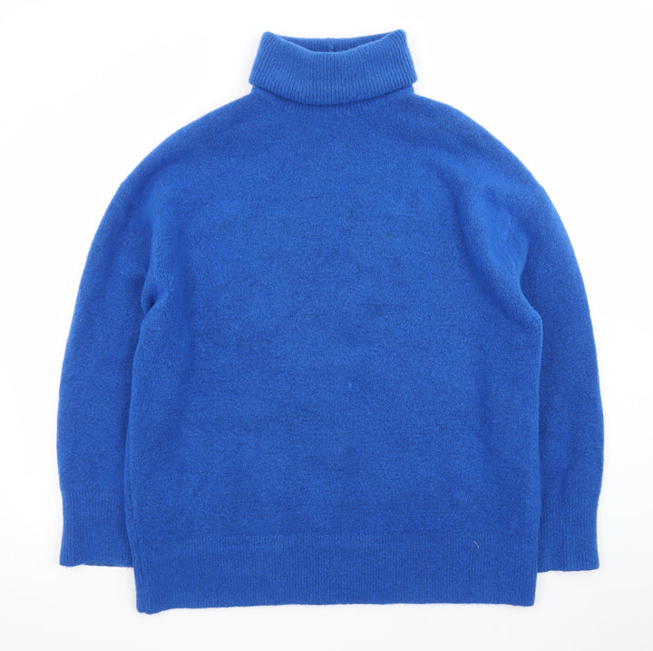 ZARA Womens Blue Roll Neck Wool Blend Jumper Size 12