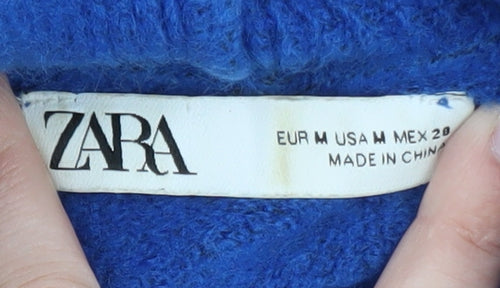 ZARA Womens Blue Roll Neck Wool Blend Jumper Size 12