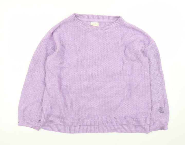 Fat Face Women Purple Knit Jumper UK 14 Crew Neck Long Sleeve