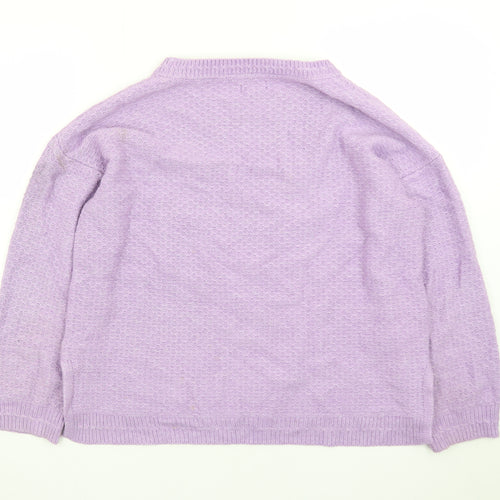 Fat Face Women Purple Knit Jumper UK 14 Crew Neck Long Sleeve