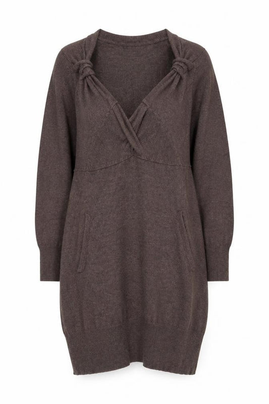 Front view of Apricot Women Brown Long Sleeve Knit Jumper Dress, size S