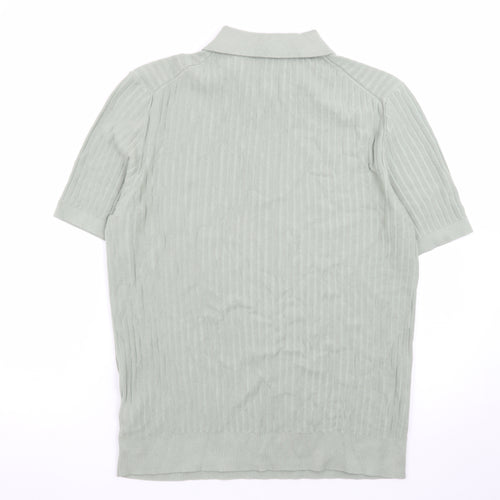 Marks and Spencer Men's Green Cotton Polo Shirt M Zip Neck