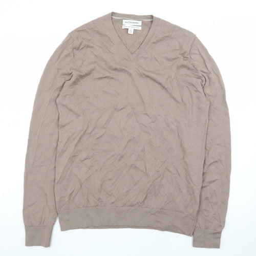 Marks and Spencer Men’s Beige Merino Wool V-Neck Jumper M