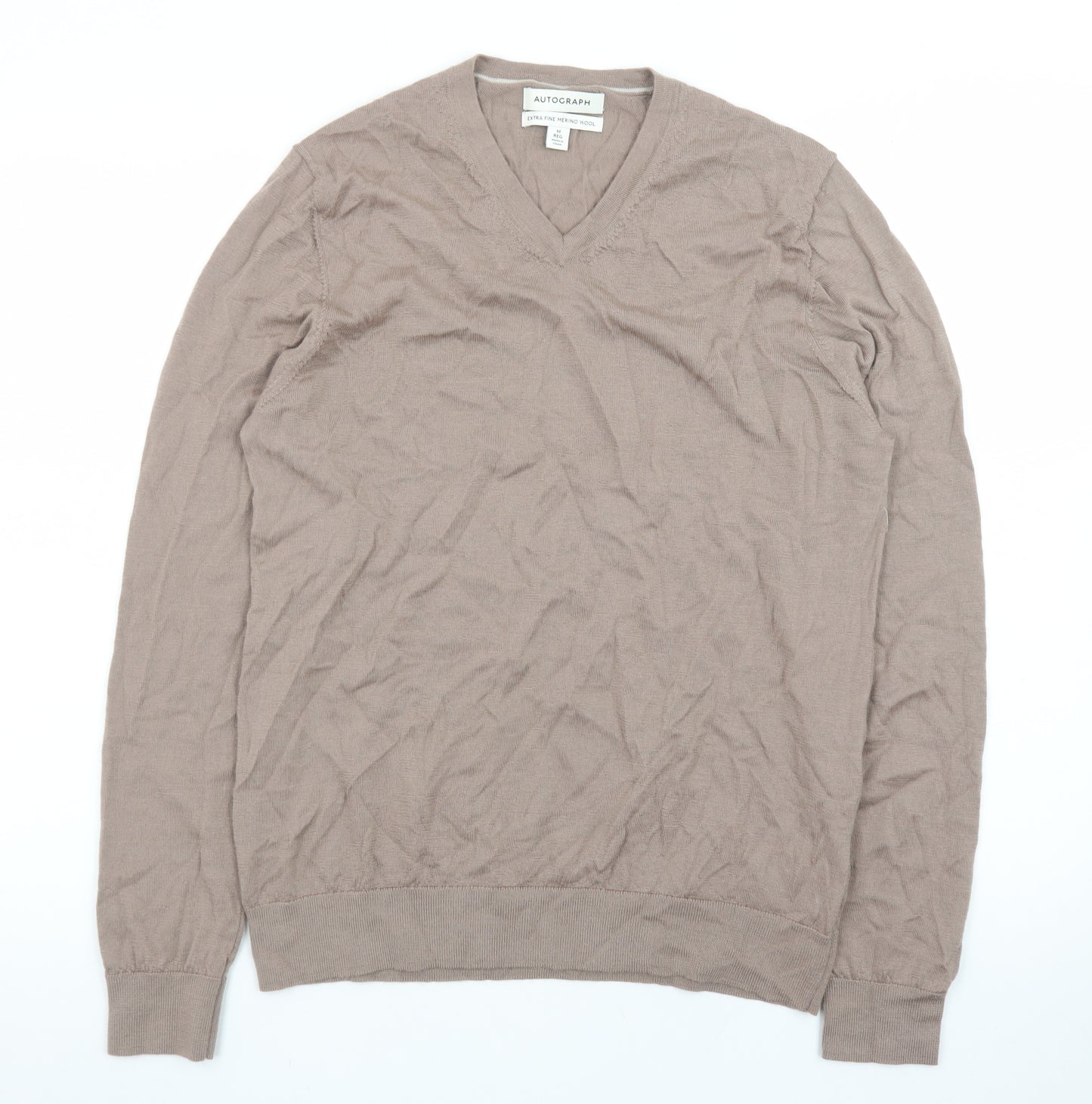 Marks and Spencer Men’s Beige Merino Wool V-Neck Jumper M