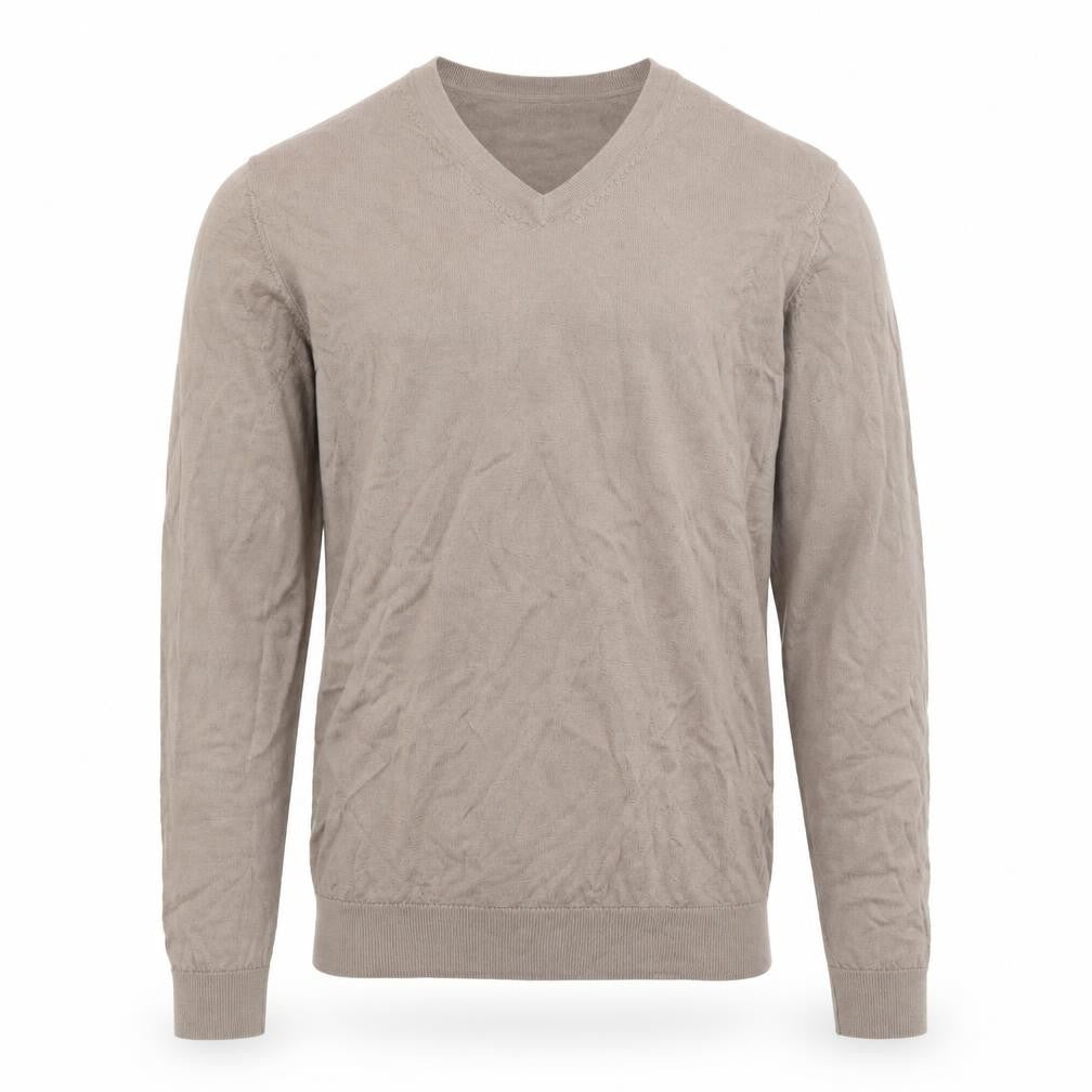 Front view of Marks & Spencer Men’s Beige Merino Wool V-Neck Jumper M