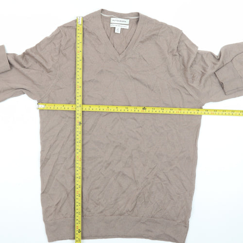 Marks and Spencer Men’s Beige Merino Wool V-Neck Jumper M