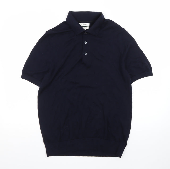 Marks and Spencer Autograph Men's Navy Merino Wool Polo L Regular