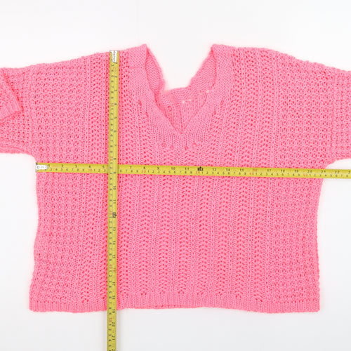 Next Women's Pink V-Neck Short Sleeve Acrylic Knit Jumper Size M