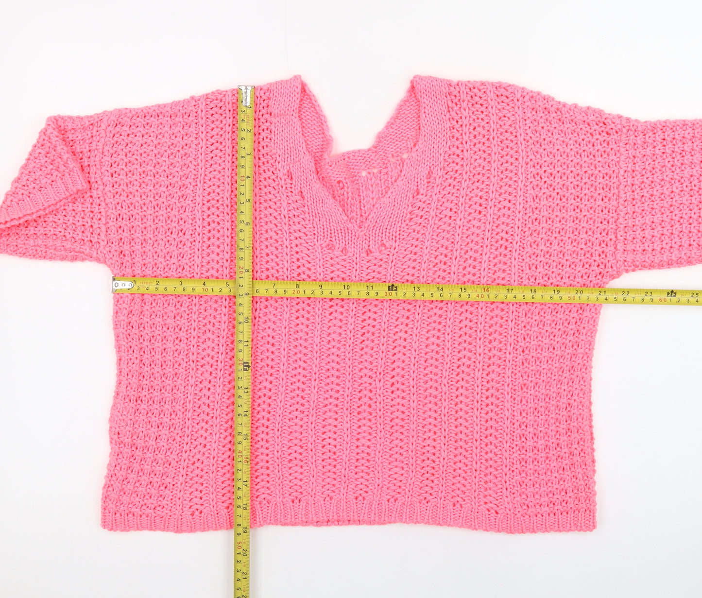 Next Women's Pink V-Neck Short Sleeve Acrylic Knit Jumper Size M
