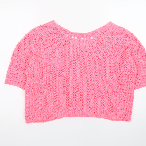 Next Women's Pink V-Neck Short Sleeve Acrylic Knit Jumper Size M